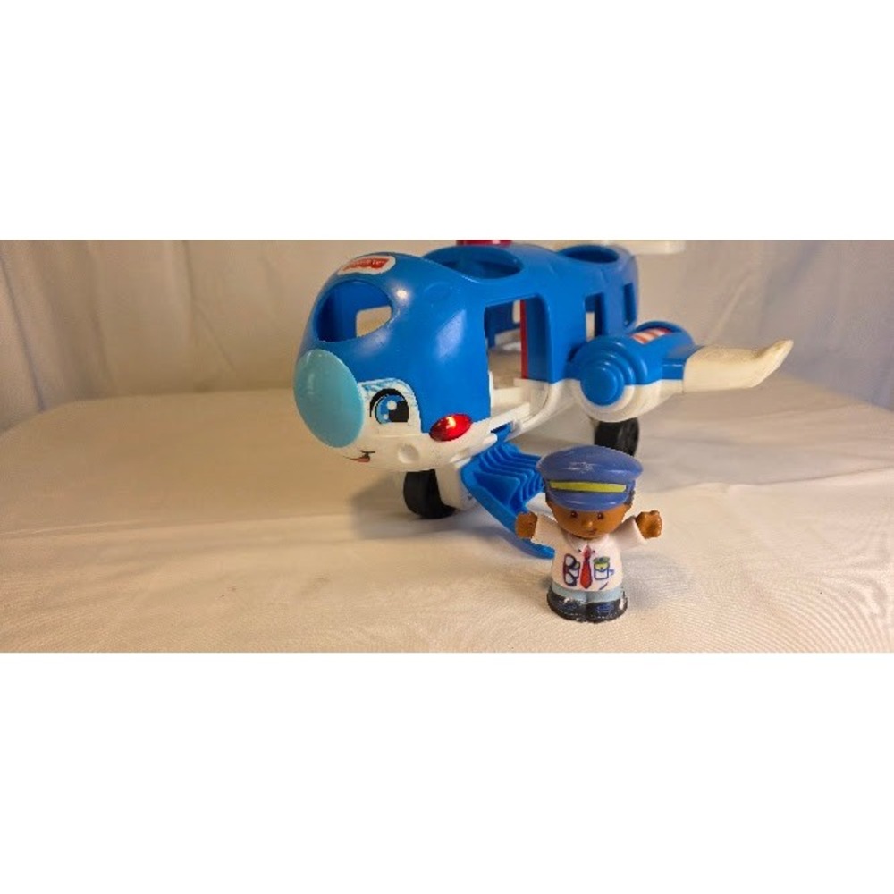 Fisher Price Little People Lil Movers Airplane Blue White Toy Jet with Pilot
